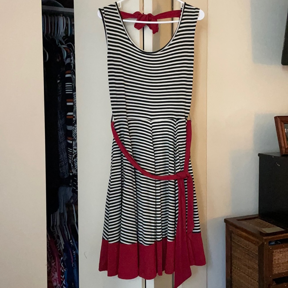 COPY - Black white and red striped dress with tie